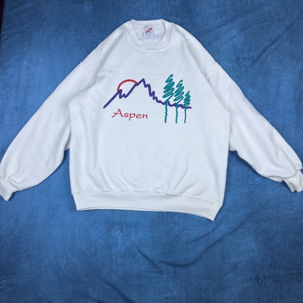 Vintage Jerzees Aspen Colorado Sweatshirt XL White Mountain Graphic Made in USA